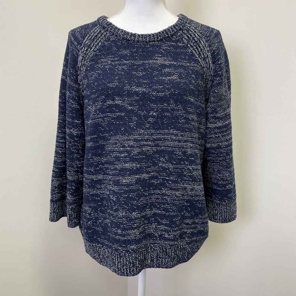 Massimo Dutti Navy Blue Marled Knit Split Back Sweater Small Raglan Sleeve